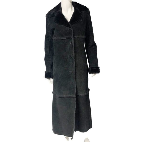 Express Jackets & Blazers - Vintage Y2K 2000s Express Black Suede Faux Shearling Long Heavy Coat